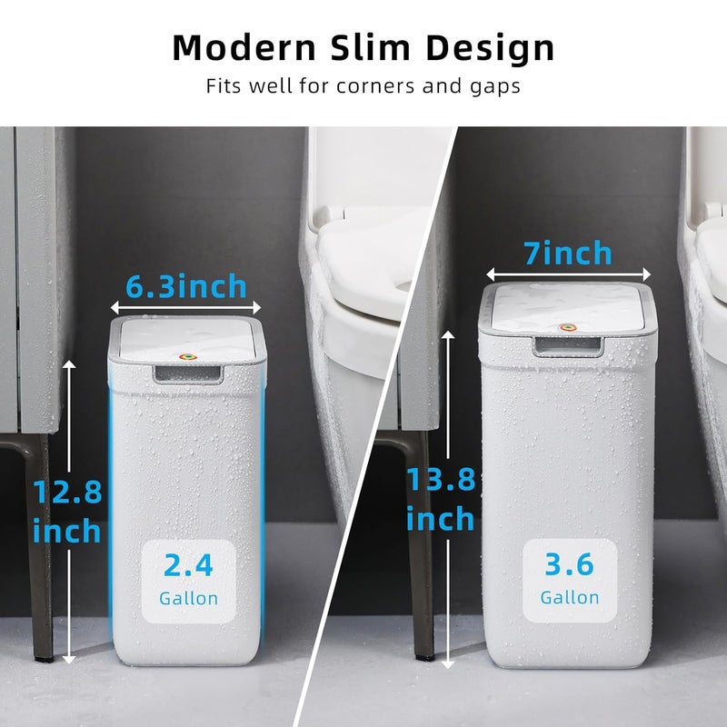 MOPALL 2 Pack Bathroom Trash Can with Lid, 3.6Gal + 2.4Gal Garbage Can with Pop-Up Lid, Small Trash Can Dog Proof, Slim Trash Bin Waste Basket for Toilet, Office, Bedroom, Living Room, Kitchen (White) - Image 2